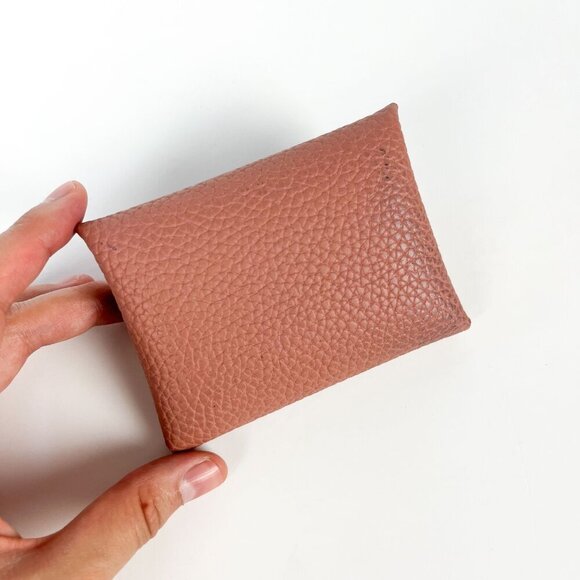 Real Pebbled Leather Business Card Case - Blush Pink - Picture 2 of 4